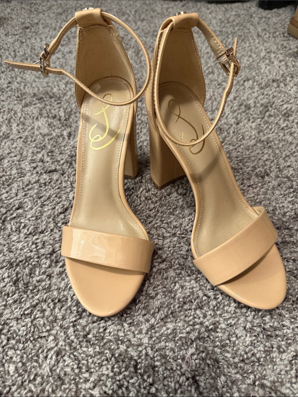 Sam Edelman Nude Patent Block Heel Sandals